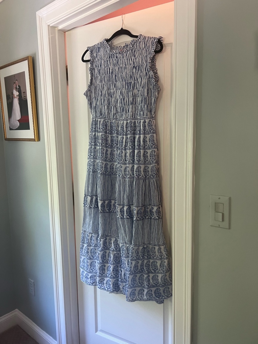 Oliphant smoked blue and white maxi dress